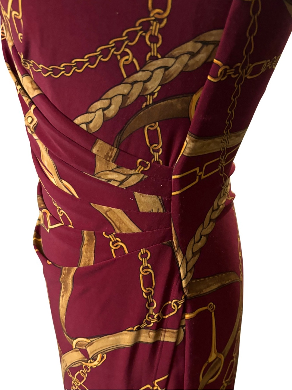 Lauren Ralph Lauren Equestrian Chain Print Faux Wrap Dress Size 4 Burgundy - Picture 4 of 11